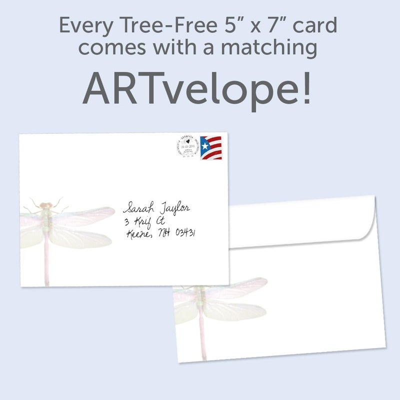 Tree-Free Greetings Magic Remnants Dragonfly All Occasion Cards - 2 Recycled 5x7 Cards & Matching Envelopes, Thick Cardstock, Sustainably Made in USA - Inspirational Art and Message - Image 3